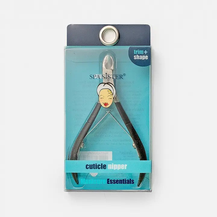 Black Cuticle nipper clippers with double spring action handles and non-slip rubberized grips, packaged.
