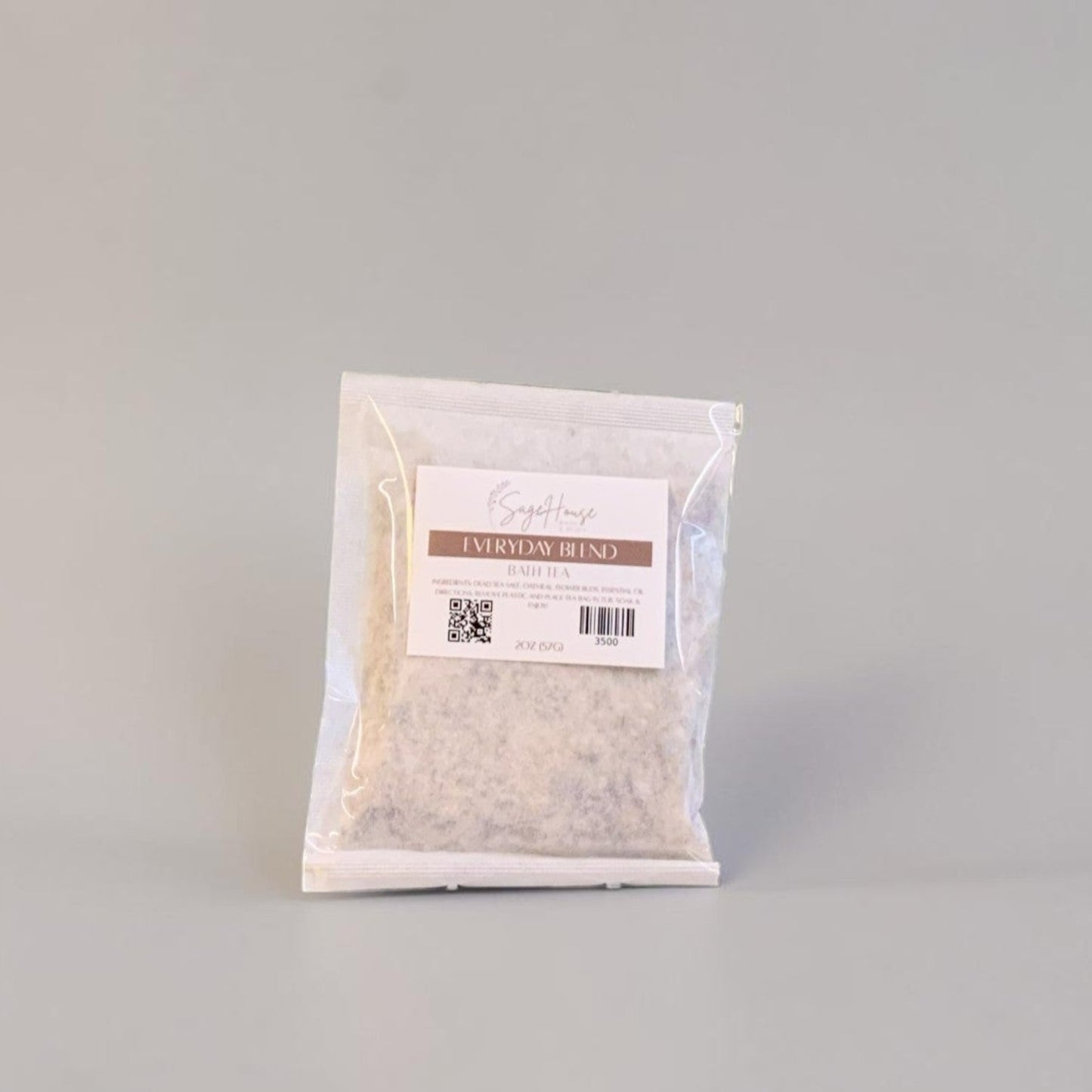 White package with a label on a gray background