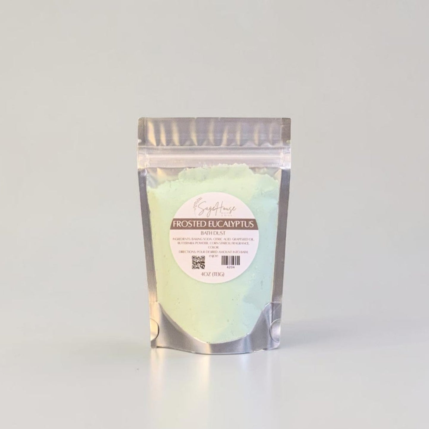 Clear packaging with a label on a light gray background