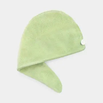 Sage green microfiber hair turban on a white background