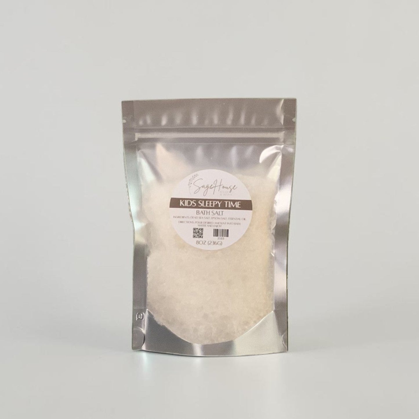 Silver packaging of a product on a white background