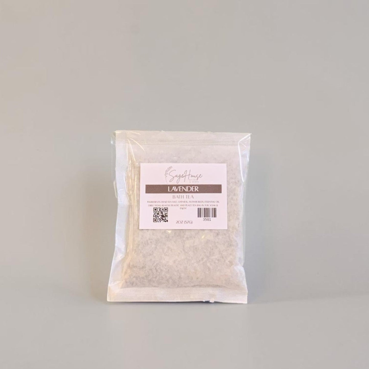 White package with a label on a gray background