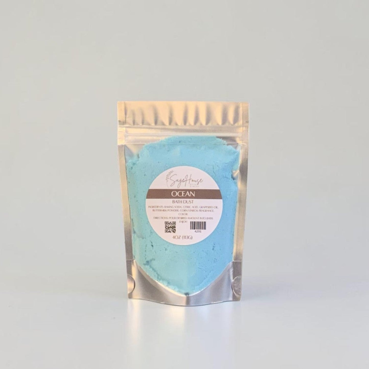Packaged product with a blue substance on a gray background