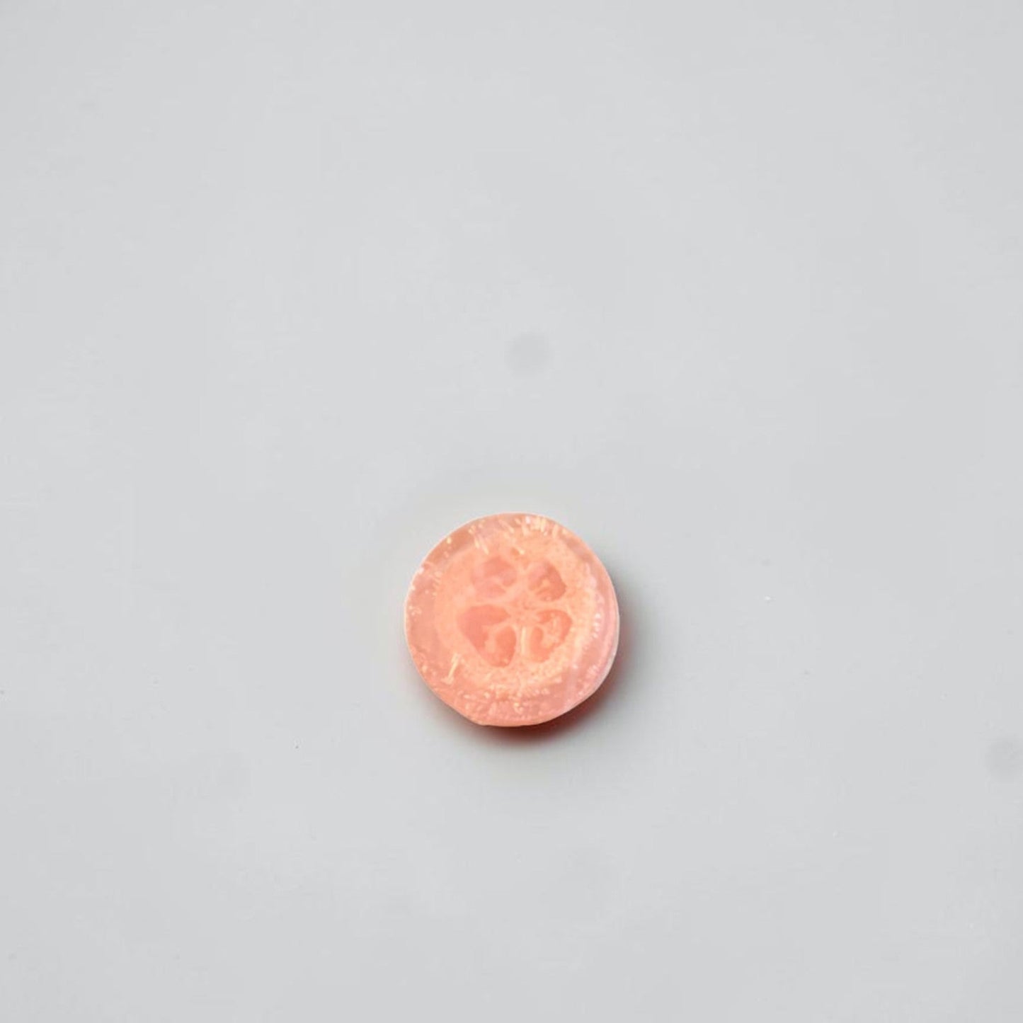 A round loofah soap on a white background.