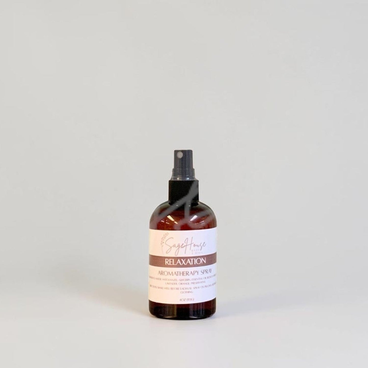 Bottle of 'Relaxation' spray on a light gray background