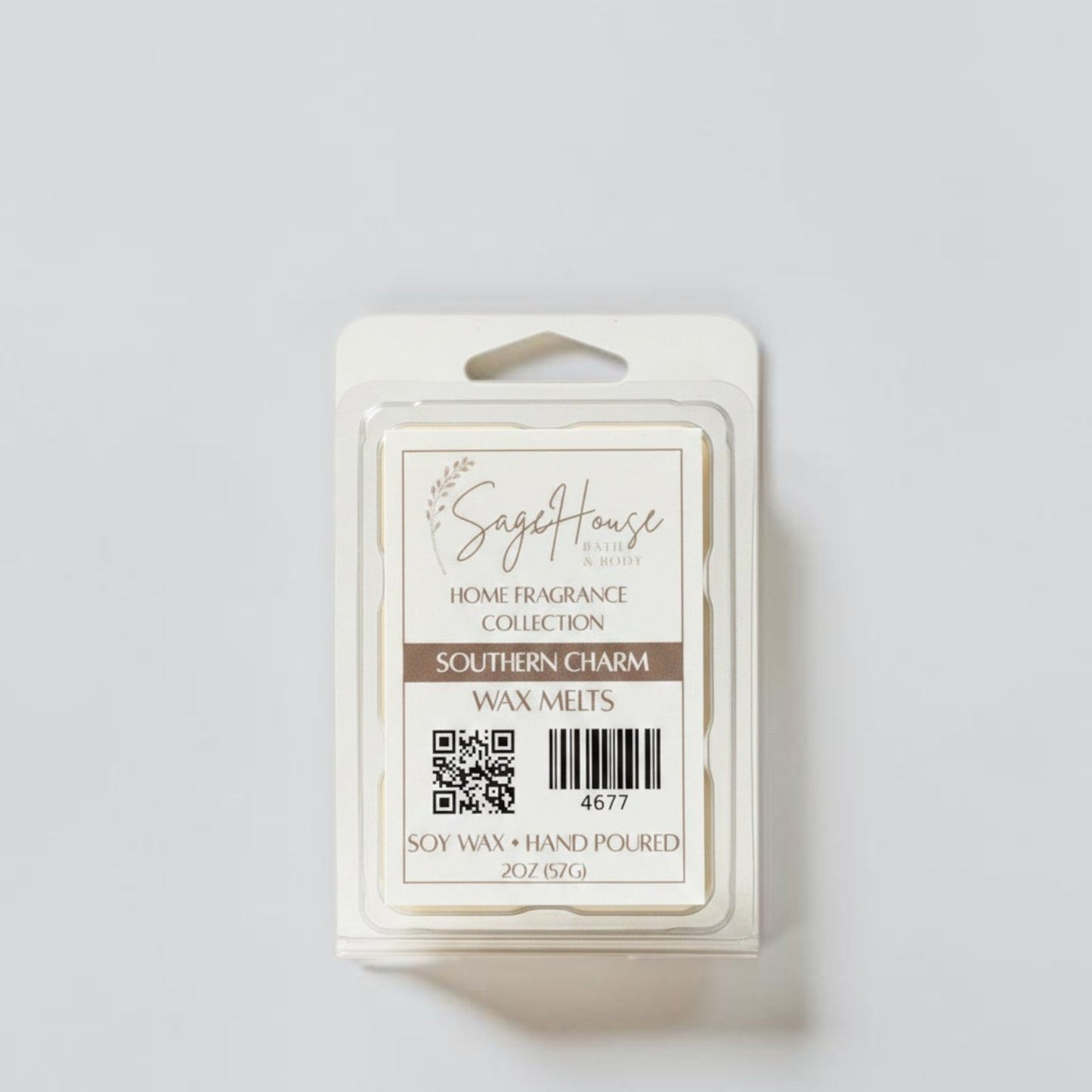 Wax Melt packaging with label on a grey background.