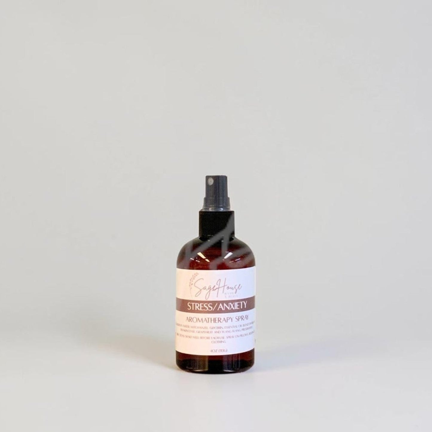 Bottle with a label on a light gray background