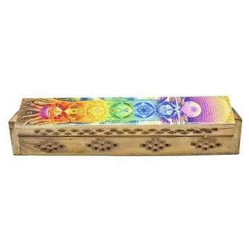 Wooden box incense burner featuring tree of life with 7 chakra stones by SageHouse Bath & Body