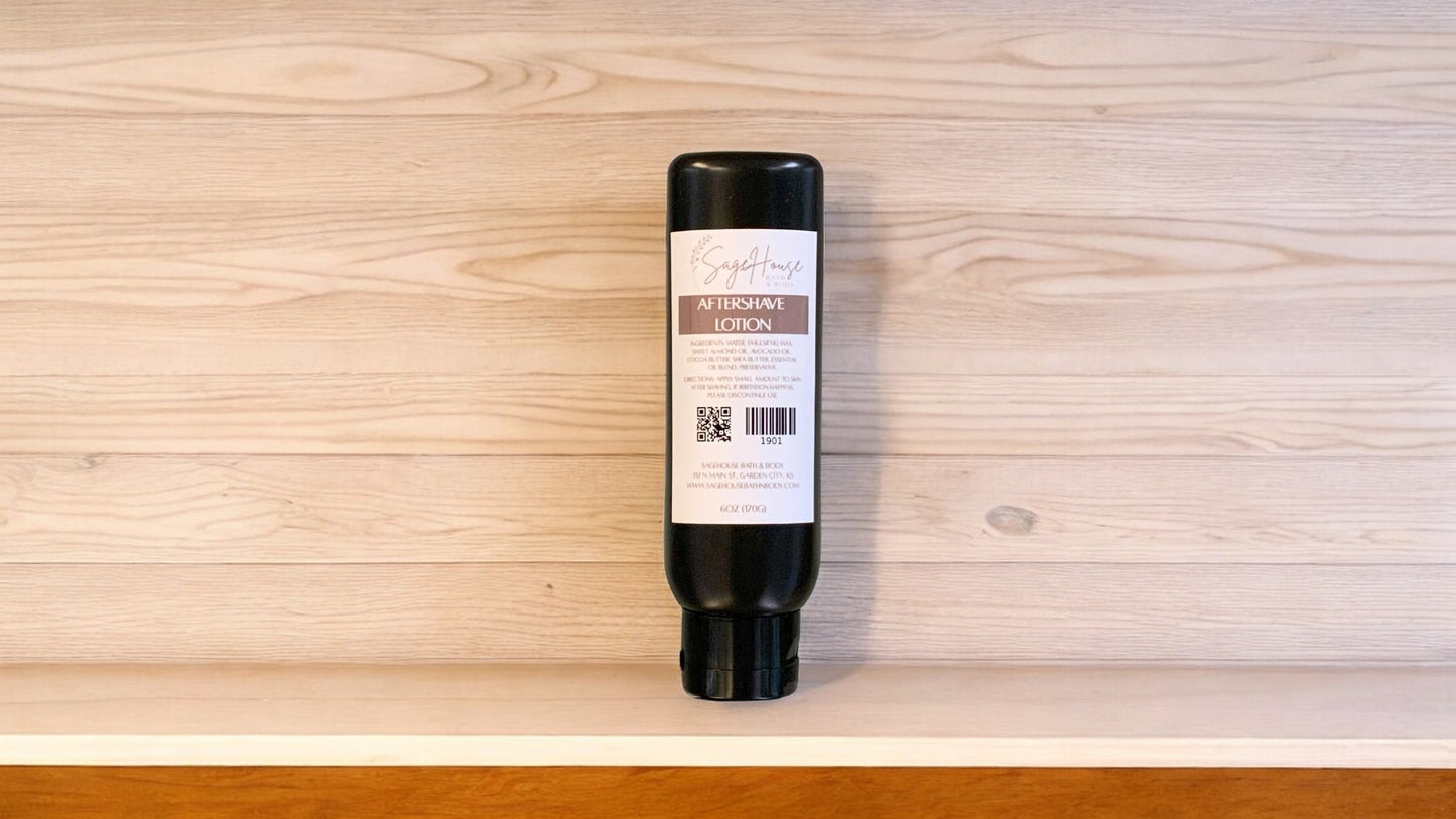 A black squeeze bottle of lotion placed on a wood surface