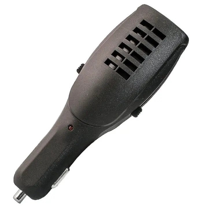 A black car scent diffuser with a power indicator light and a 12V car outlet.