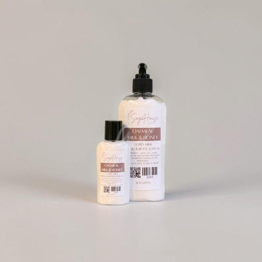 Two lotion bottles with black caps and white labels. On a white background.