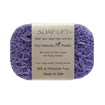 A purple soap lift with product band around the middle. On white background.