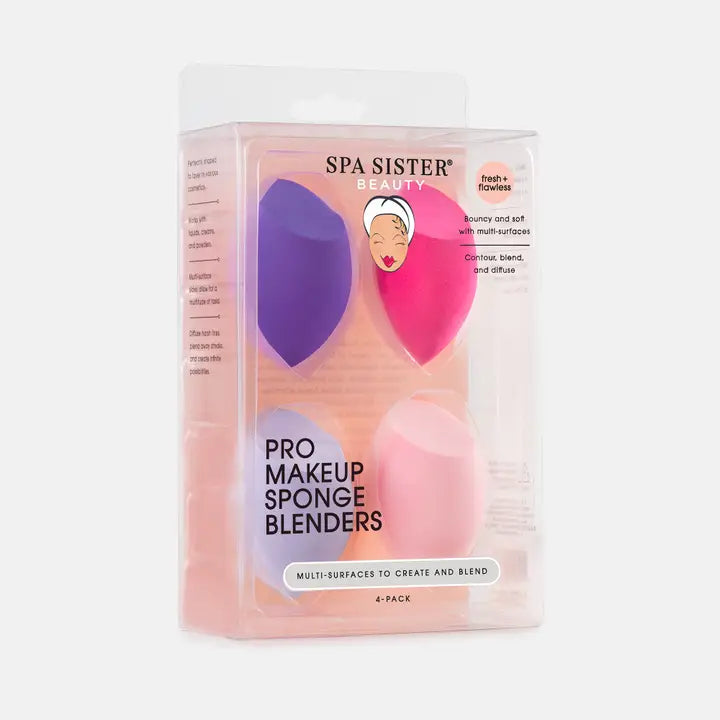 A set of 4 makeup sponges in a plastic container with a white background