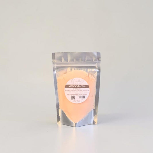 Clear packaging with an orange substance on a white background