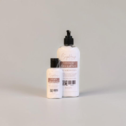 Two bottles of lotion with black caps and white labels. On a white background.
