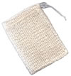 A beige sisal soap pouch with a drawstring closure.