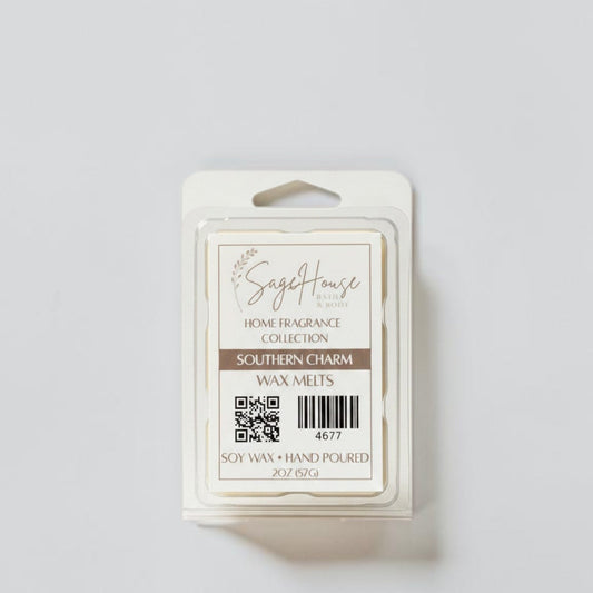 Wax Melt packaging with label on a grey background.