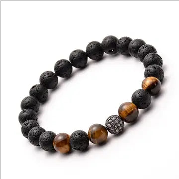 bracelet made with tiger eye beads and lava beads