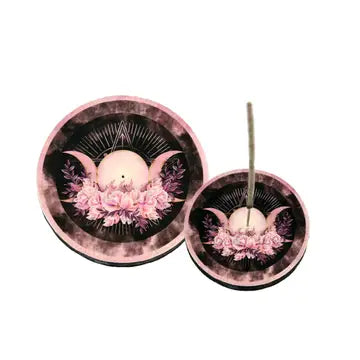 Ceramic incense plate featuring triple moon goddess symbol by SageHouse Bath & Body